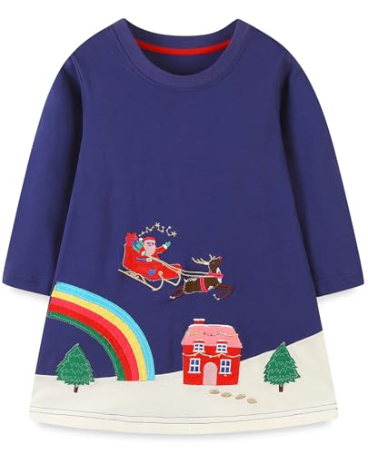 Image of Hongshilian Little Girls Cotton Casual Dress Cartoon Print T-Shirt Short Sleeve Skirt Dresses