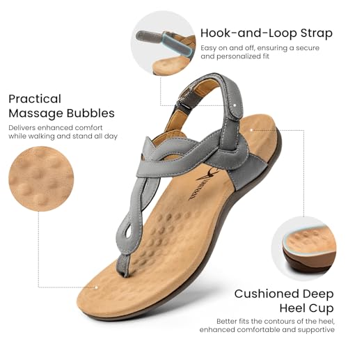 Image of Athlefit Women's Orthopedic Arch Support Sandals Comfortable Thong T-Strap Orthotic Casual Flat Sandals