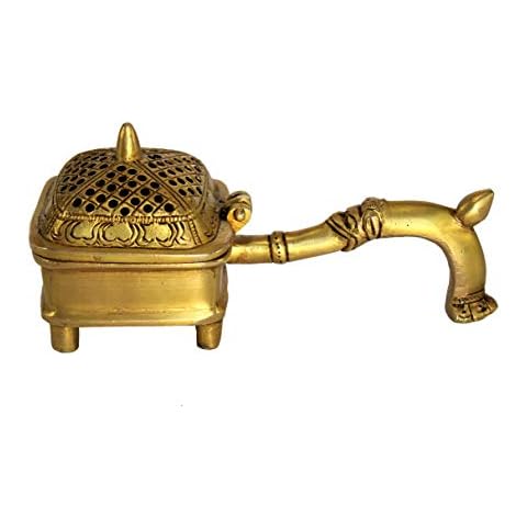 Esplanade Brass Incense Burner Dhoop Dani Stand with Handle- 15 Cms(Square) Cover
