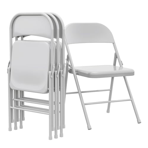 SunnyFurn Metal Folding Chairs with Back, Metal Chairs with Durable Steel Frame, Indoor Outdoor Portable Stackable Seat, for Home Office 350lb. Capacity, Set of 4