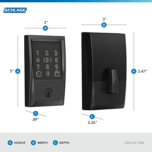 Schlage BE499WB-CEN Encode Plus Century Touchscreen Electronic Deadbolt with WiFi - Black Stainless - Thumbnail 5