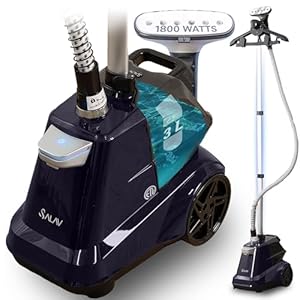 SALAV Heavy Duty Commercial Full-Size Garment Steamer with Foot Pedals and Extra Large 3L (101.5 oz) Water Tank, 1800 watts of Poweful Steam (Navy)