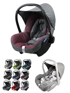 Bezug [Ersatzbezug für Babyschale] kompatibel mit Maxi-Cosi CabrioFix Komplett-Set Sitzbezug 6-teilig mit Gurtpolstern Sonnenverdeck Kopfstütze (meliert grau/bordeaux)