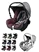 Bezug [Ersatzbezug für Babyschale] kompatibel mit Maxi-Cosi CabrioFix Komplett-Set Sitzbezug 6-teilig mit Gurtpolstern Sonnenverdeck Kopfstütze (meliert grau/bordeaux)