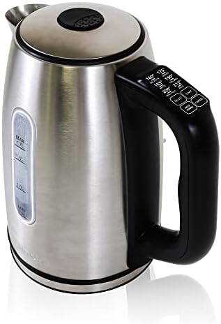 Kenmore Electric Kettle - Cordless Digital Calentador De Agua, Stainless Steel Instant Tea Pot, Preset Temperature Control, Automatic Shut-Off, Rapid Boil, Hot Water Boiling Heater, 1.7 Liter Silver