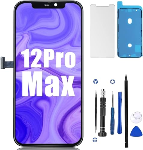 ZOETEC Screen Replacement For iPhone 12 Pro Max, 6.7" LCD Full HD Retina Display COF Touch Screen Digitizer Frame Assembly with Repair Tool Kits, Waterproof Adhesive, Tempered Glass