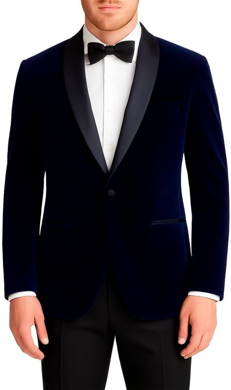 Adam Baker Men's Velvet Dinner Jacket, One Button Tuxedo Blazer with Satin Shawl Collar - Slim Fit for Wedding & Prom