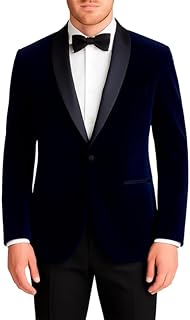 Men's Velvet Dinner Jacket, One Button Tuxedo Blazer with Satin Shawl Collar - Slim Fit for Wedding & Prom