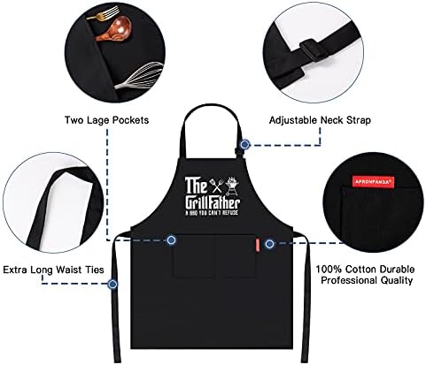 APRONPANDA The Grill Father - BBQ Cooking Apron for Men, Funny Kitchen Apron with Pockets, Christmas Gifts for Men, Husband, Dad, Grandad Birthday Gifts