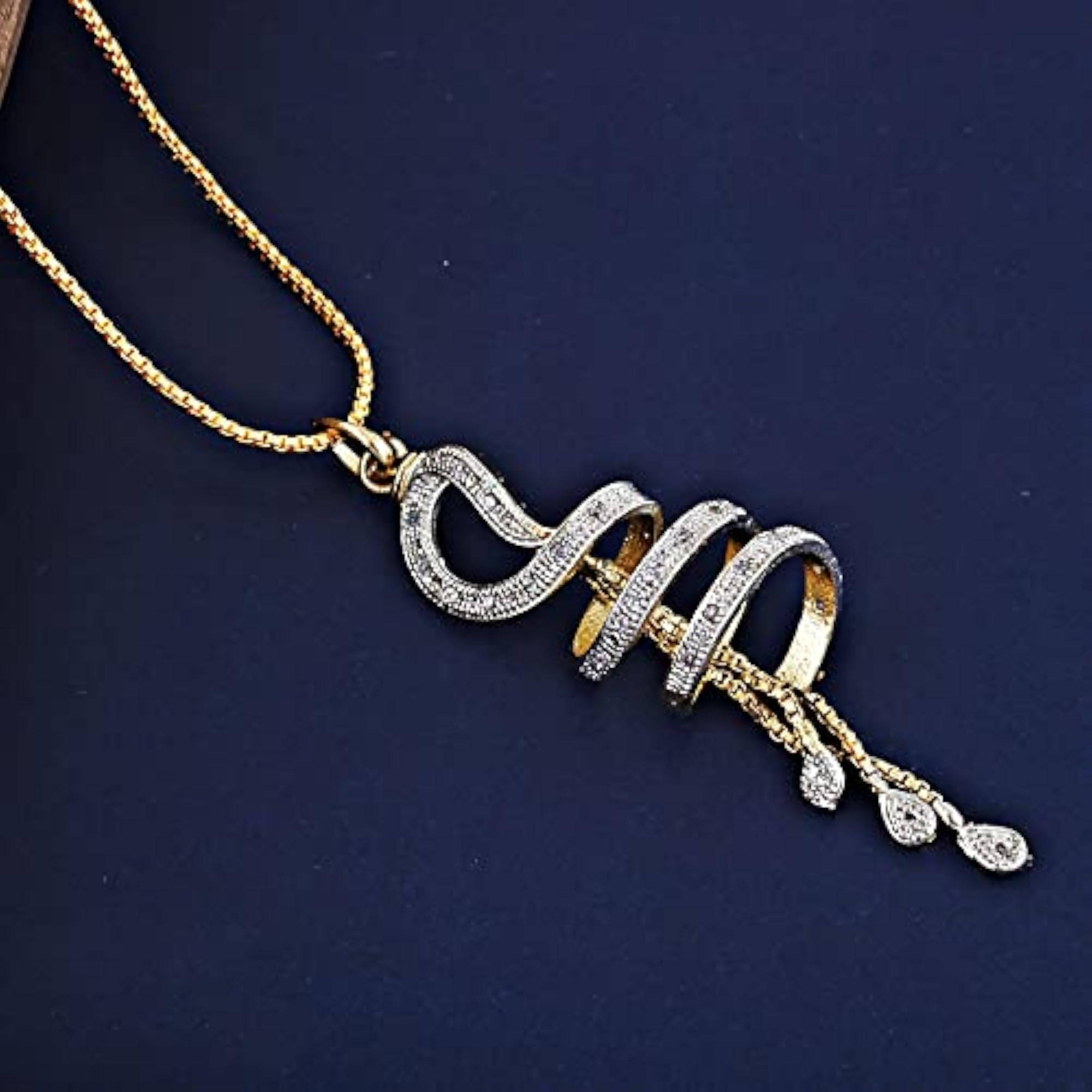 18K Plated AD Spiral Pendant with Earring and Chain Set