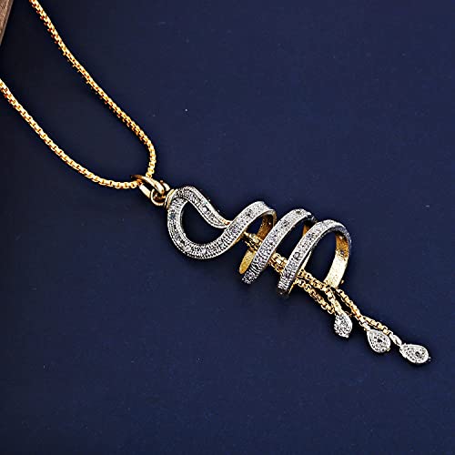 18K Plated AD Spiral Pendant with Earring and Chain Set