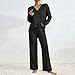 Womens Lounge Sets 2 Piece Matching Pajamas Fall Fashion Ribbed Knit Outfits Long Sleeve V-Neck Casual Sweatsuits Black