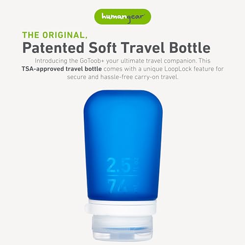 Image of humangear GoToob+ (Medium) | Refillable Silicone Travel Bottle | Locking Lid | Food-Safe Material | Dark Blue, Medium (2.5 fl.oz.; 74ml)