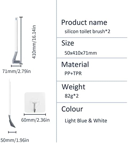 Gofady 2 Pack Silicone Toilet Brush, Flexible Bristles and Non-Slip Long Handle, 360° Deep Cleaning Bathroom, Wall-Mounted