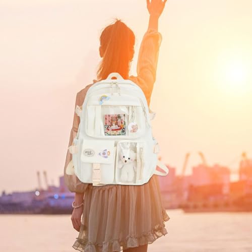 Sac à dos fermeture éclair en nylon beige résistant et ultraléger