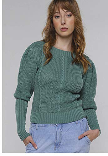 Suéter de Tricot Mangas Bufantes Gola Canoa Sob Verde Claro (M)