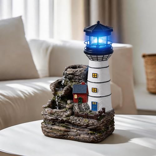 Mediterranean Coastal Lighthouse Tabletop Fountain