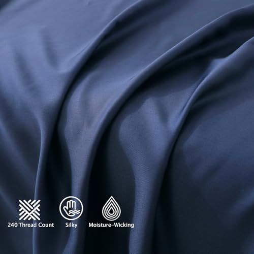 NATUREFIELD 100% Rayon Viscose Derived from Bamboo Sheets Set - Navy Blue Full Size 4 Piece- Hotel Luxury Silky-Smooth Feel,Cooling Breathable, for Hot Sleepers, 16" Deep Pocket, 240 Thread Count. by NATUREFIELD - Used condition - Image 7
