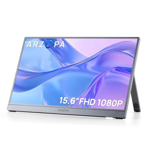 ARZOPA Portable Monitor 15.6'' FHD 1080P - Ultra-Slim Portable Laptop Monitor with Kickstand - IPS Display for PC, MAC, Phone, Xbox, PS5 - USB C & HDMI Connectivity - A1 Gray by ARZOPA - Used condition - US$66.71