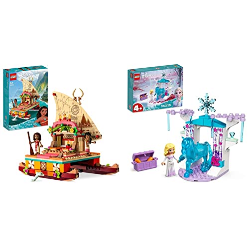 LEGO 43210 Disney Princess Moana's Wayfinding Boat Toy with Moana and Sina Mini-Dolls plus Dolphin Figure & 43209 Disney Princess Elsa and the Nokk’s Ice Stable Set