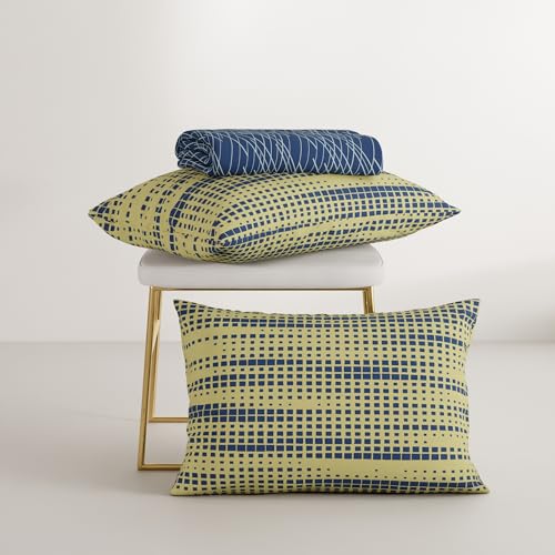 Image of Stoa Paris 100% Cotton King Size Bedsheet with 2 Pillow Covers, 180TC Printed Bedding Set, Breathable, All-Season Comfort, Soft & Lightweight, Home Decor, Urbanscape - Cerulean Beams (228cm x 274cm)