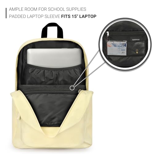 ZORFIN Basic Backpack for School Work Travel: Water Resistant Backpacks for Men and Women - Lightweight Bookbag for Girls and Boys - Beige - Image 5