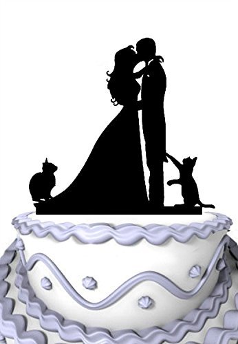 MEI JIA Fei Kissing Couple mit Zwei Katzen Silhouette Wedding Cake Topper Cover