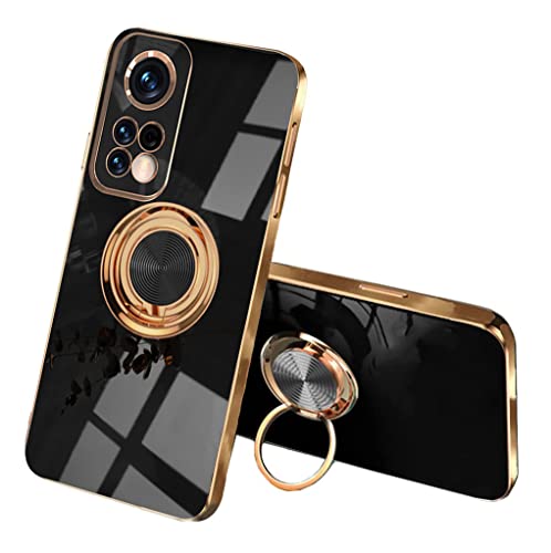 SEEKOO Coque pour Xiaomi Mi 10T / Mi 10T Pro 5G, Ultra Mince Élégant en Silicone Souple Galvanoplastie Design Coque Brillante Antichoc TPU Gel Etui avec 360 Degrés Rotation Bague, Noir Cover