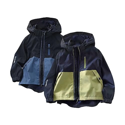 Boys Girls Color Block Outerwear Lightweight 𝐖aterproof Hooded Jacket Causal Hoodies Windbreaker with Pockets