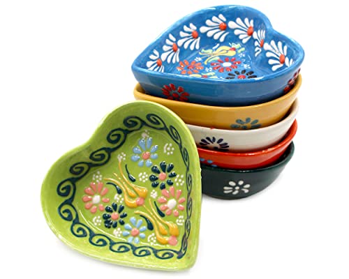 Küchengeräte 6 Pcs Heart Shaped Hand Painted Ceramic Snack Bowl 3.9''/10Cm-90Ml/3 Oz Decorative Ottoman Tulips Design Multi-Purpose Cute Set - Pinch Sauce Dipping Finger Small Serving Bowls #TOP5