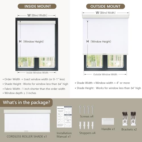Image of SUNOFF Cordless Blackout Roller Shades for Windows,34.5 inch W x 64 inch H,White