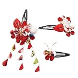 OTAKUMARKET 七五三 髪飾り 成人式 振袖 浴衣 和装 つまみ細工 着物 髪飾り 袴 卒業式 結婚式 セット 三歳 七歳 女の子 ガールズ 5タイプ 4カラー (Bタイプ (赤))