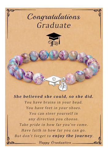 Sistble 5th Grade Graduation Gifts Class of 2026 Graduation Bracelets for Her 2026 High School 8th Cap Decorations F Initial Purple Jasper Beaded Jewelry