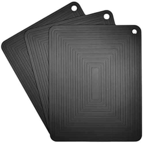 Silicone Trivets Mats Kitchen Tool Set 3 Pcs, Large Silicone Trivets For Hot Dishes,Silicone Trivets For Hot Pots And Pans, Silicone Trivet Mats Set About 9"X12", Black Silicone Hot Pads For Kitchen #TOP15