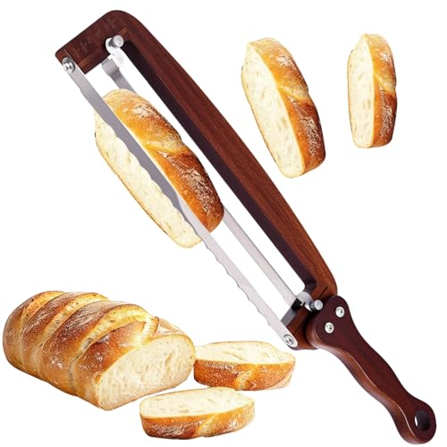 YIYOBEATFO Bread Slicer for Homemade Bread-Adjustable Wooden Sourdough Bread Knife with Thickness Guide,Cutter Tools for Crusty Sourdough & Baguette,Ambidextrous Use,Gift for Baker