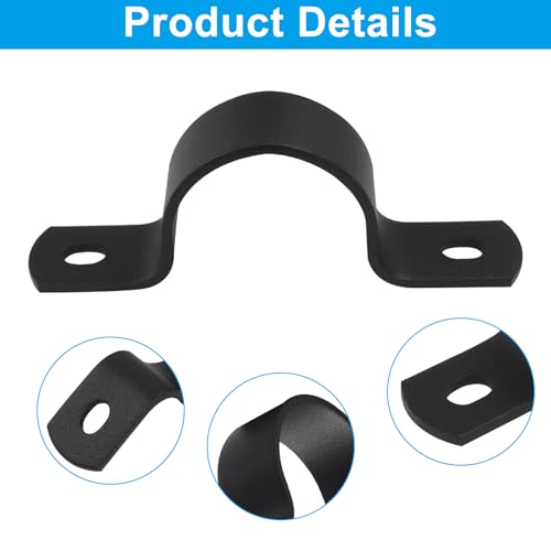 Image of Zorfeter 1.25 inch /32mm Pipe Strap, Black U-Clamps, 12 Pack | Metal Clamps, Double-hole Bracket, Two Hole, Durable, DIY Industrial Style