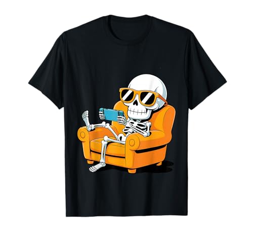 Halloween Skeleton Funny Gamer Video Gaming Teens Boys Kids T-Shirt