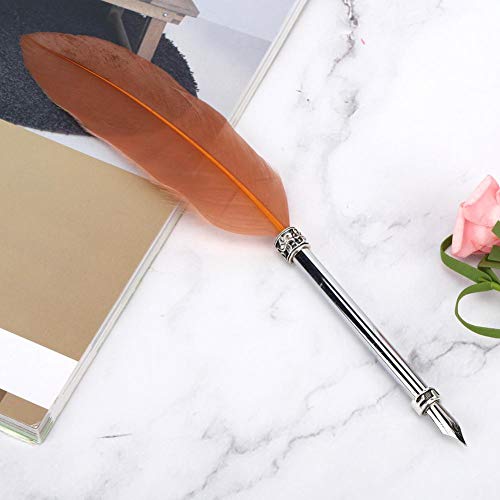 Caneta de pena, Vintage Organge Pen Sign Pen Aço inoxidável Dip Pen Pen Gift Set