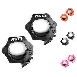 Phoenix Fitness Barbell Clamps – Pair of 1” or 2” Olympic Bar Collars for Weightlifting Bars – Set of 2 Heavy-Duty Barbell Clips – Quick Release Clamps for Home & Gym Training – Black, 2-inch