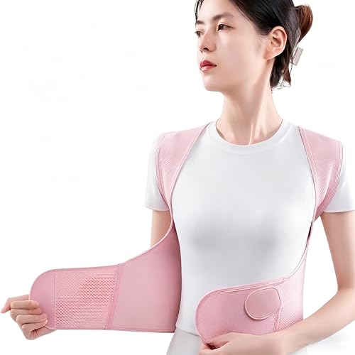 【2026新登場】姿勢矯正ベルト 猫背矯正ベルト 背筋 サポーター 薄型 通気性メッシュ 軽量 背筋サポート 背中の丸まり改善 ストレートネック対策 強力固定 二重加圧式 腰負担軽減 デスクワーク 仕事用 作業用 男性用 女性用 ギフト プレゼント 男女兼用 (ピンク、Lサイズ、50-55KG)の商品画像（Amazon）