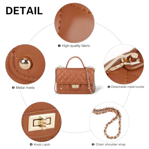 LAVTUG Small Quilted Crossbody Bag for Women, Brown Vegan Leather Purse — view 6