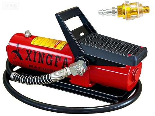 Image of Air Hydraulic Pump 10,000 PSI 0.45 Gal Reservoir NPT 3 /8 inch Oil Outlet, NPT 1 /4 inch Inlet, Hydraulic Pump Air Hydraulic Foot Pump Made of Aluminum with Air Line Lubricator, Red