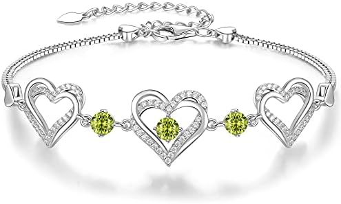 CDE Heart Women Bracelets Birthstone Jewellery for Women 925 Sterling Silver Charm Bracelet Adjustable Wedding Anniversary Birthday Jewelry Gifts for Her Girls Wife Girlfriend
