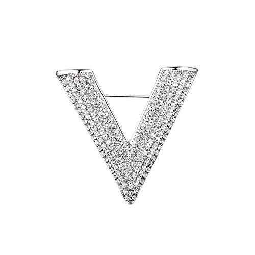 QXX Jewelry Big V Letter Inlaid with Rhinestone Brooches Brooches Brooches Sweater Coat Accessories (Color : Silver)