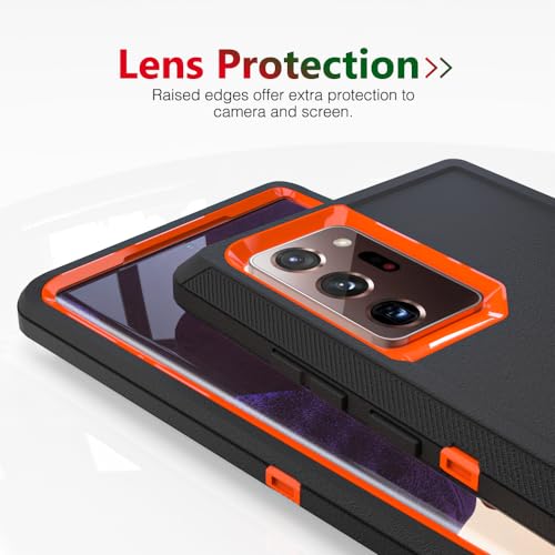 Image of Case for Galaxy Note 20 Ultra, Heavy-Duty Tough Rugged Shockproof Drop Protective Cover Cases for Samsung Galaxy Note 20 Ultra, Black+Orange