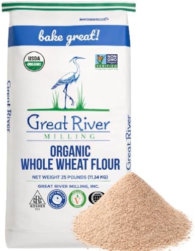 Great River Milling Organic Whole Wheat Flour Bread Flour for Baking All Purpose Flour and Sourdough Starters Stone Ground, Unbleached, Unbromated, Non-GMO, Kosher 25 Lb (Pack Of 1)
