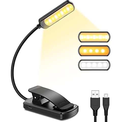 GARITE Leselampe Buch Klemme, Dimmbare Buchlampe mit 9 LED, 3 Helligkeitsmodi (Warm/Kühl/Weiß), USB Wiederaufladbare Klammerlampe, 360° Faltbare Buchlampe für Nachtlektüre, Buch, Bett, Büro, Reisen Cover