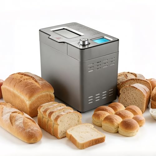Programmable Bread Maker Machine with Stainless Steel Finish, 25 Smart Programs, Custom Settings & Keep Warm Feature for Various Dough Types