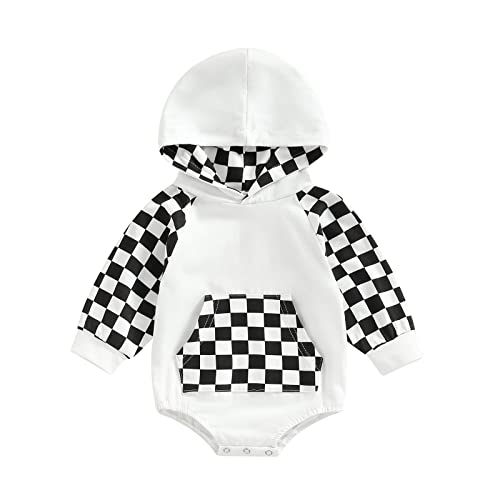 Xiqaalombvt Infant Baby Boy Girl Fall Clothes Hoodie Pullover Sweatshirt Romper Color Block Long Sleeve Onesie Outfit (Black Plaid, 18-24 Months) #TOP23