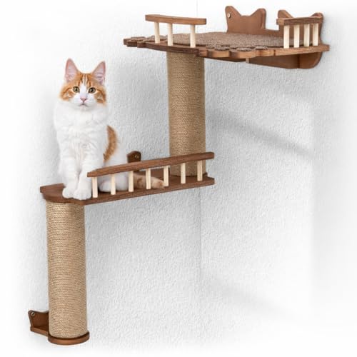 Kratzbaum 3in1 [Wandmontage] – Katzenkratzbaum, Kletter-Baum & Liegefläche | Katzenbaum Fitness & Spiel | Möbel für die Katze für Spaß & effektive Krallenpflege | Katzen bis 15 kg | Parduzi